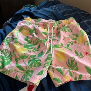 Pink swim shorts with lemons and leaves on it, Brand: Old Navy